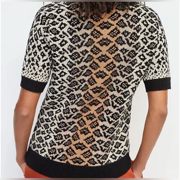 Anthropologie Elinore Short Sleeve Animal Print Wool Blend Sweater Size Small - Picture 3 of 13
